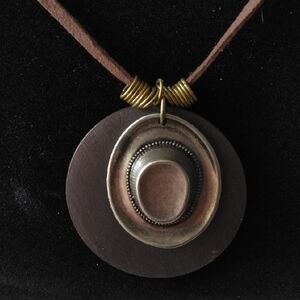 Brown and Brass Cowboy Hat Pendant Necklace